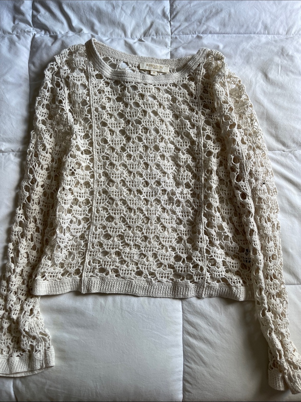 Rebellion Cream Open-Weave Scoop Neck Sweater